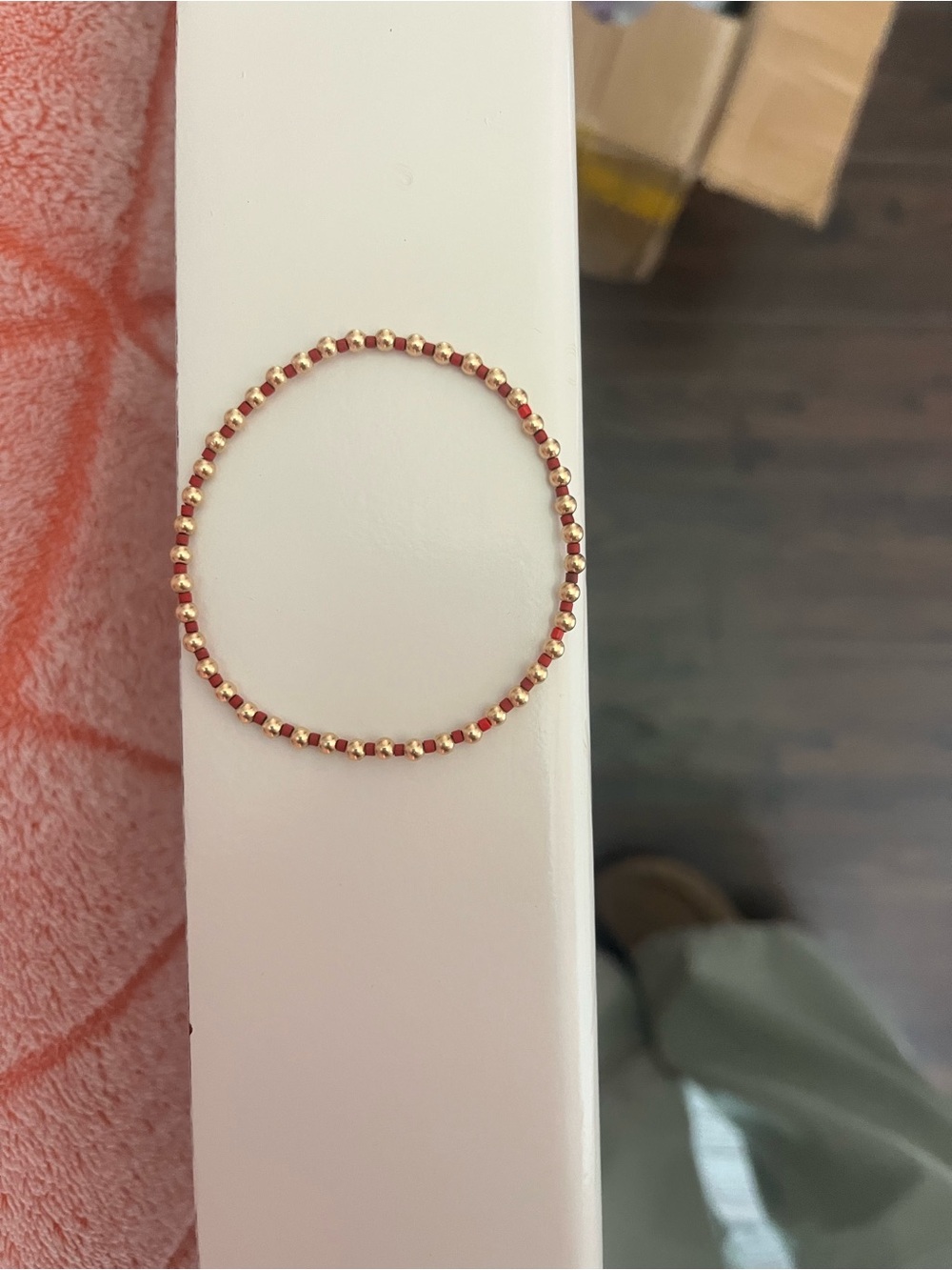 Delicate Gold and Red Beaded Stretch Bracelet enewton